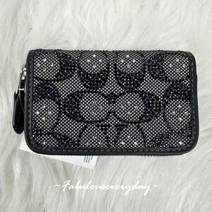 Coach Essential Small Zip Around Card Case In Crystal Signature Jacquard CX244